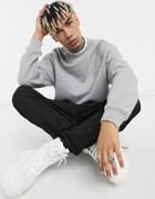Asos Design Oversized Sweatshirt With Crossover & T-shirt Neck In Gray Heather-grey