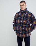 Asos Design Borg Puffer Jacket In Geo-tribal Print - Multi