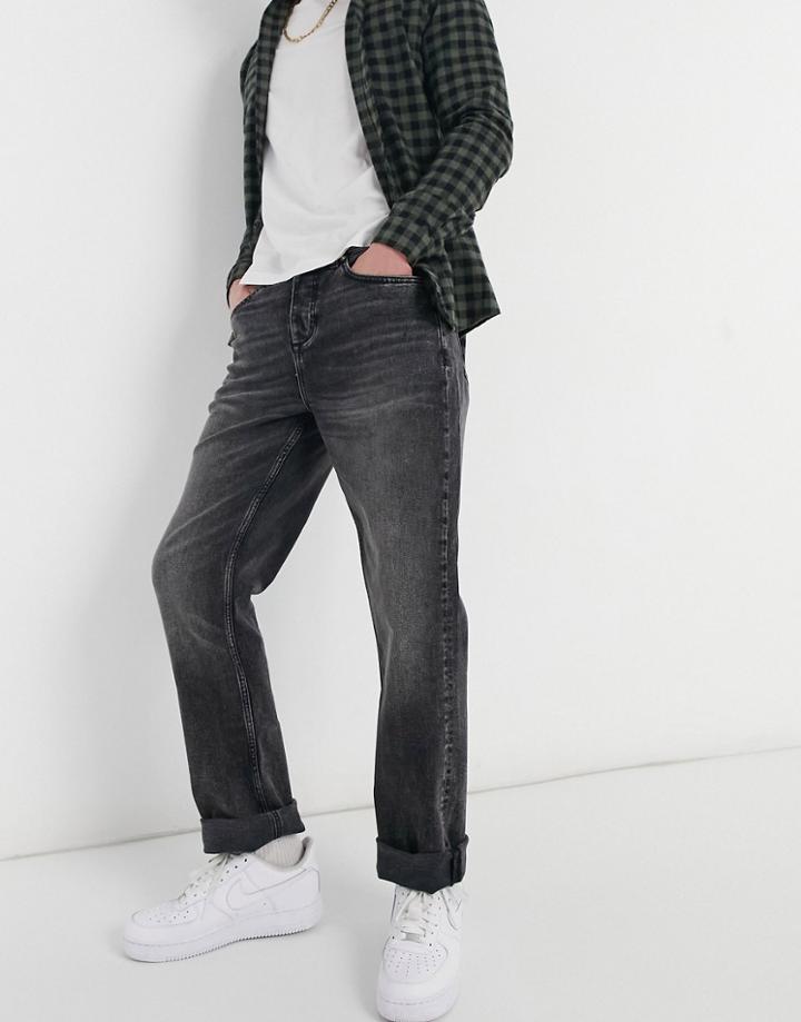 River Island Straight Jeans In Washed Black