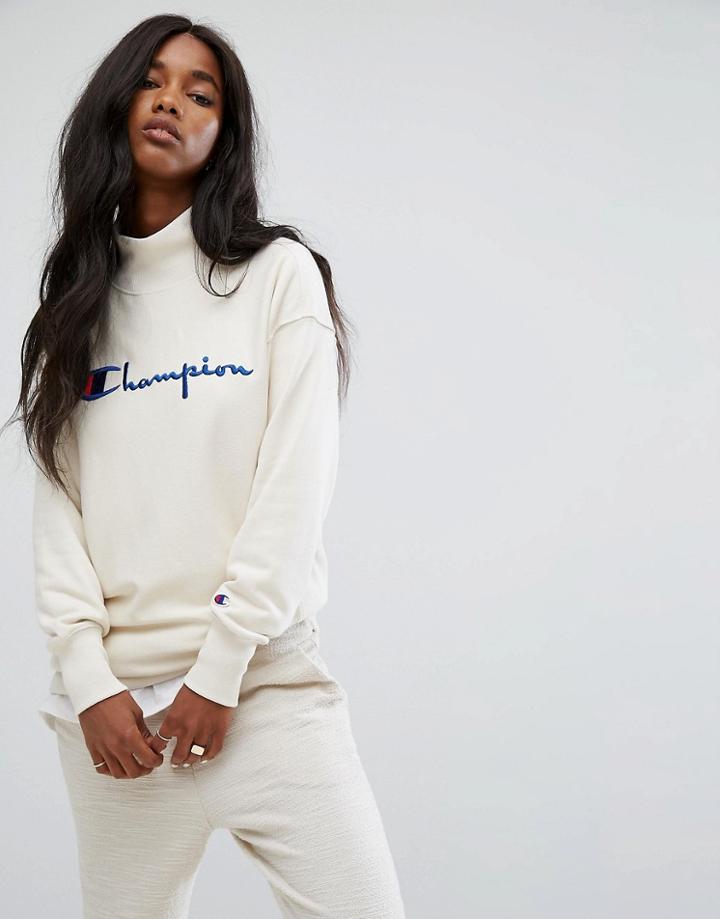 Champion High Neck Sweatshirt With Front Logo - Cream