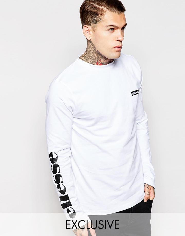 Ellesse Long Sleeve T-shirt With Sleeve Print - White