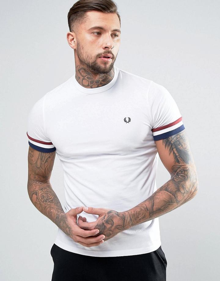 Fred Perry Striped Cuff T-shirt In White - White