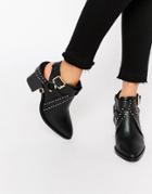 Senso Owen I Black Leather Cut Out Western Heeled Ankle Boots - Black