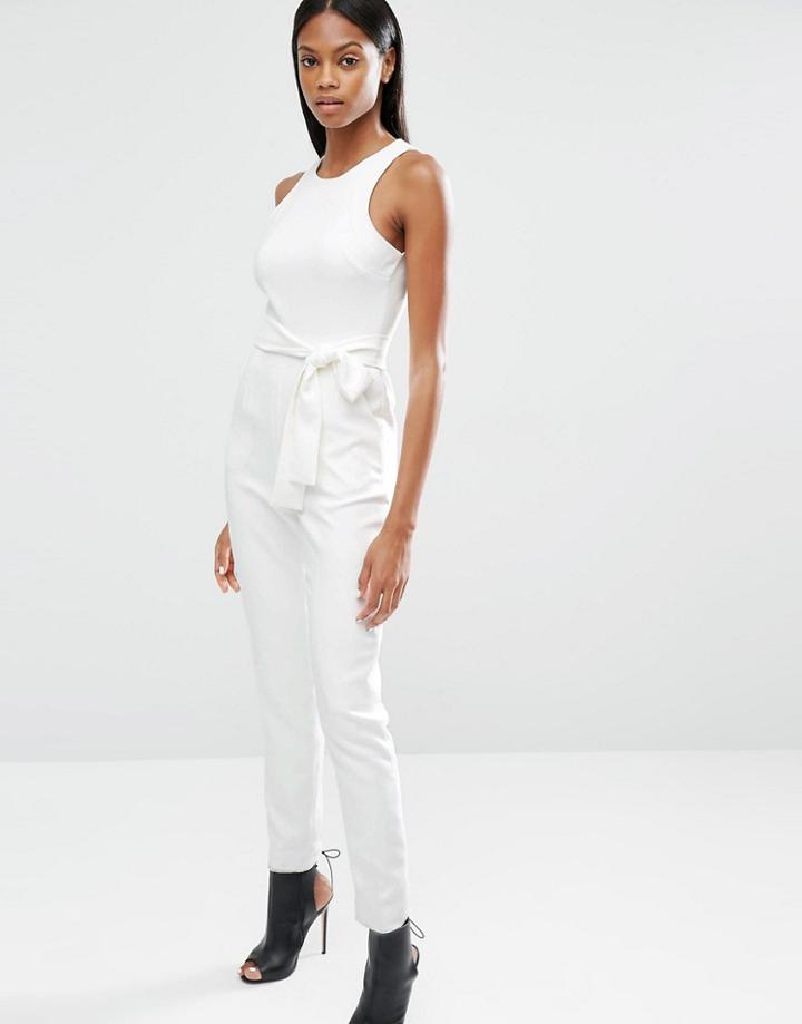 Lavish Alice High Neck Tie Front Jumpsuit - White