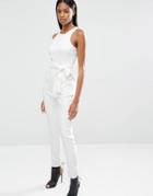 Lavish Alice High Neck Tie Front Jumpsuit - White