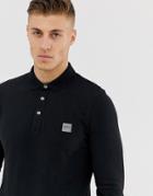 Boss Passerby Slim Fit Long Sleeve Logo Polo In Black