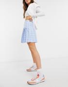 New Look Mini Pleated Tennis Skirt In Pastel Blue Check-blues