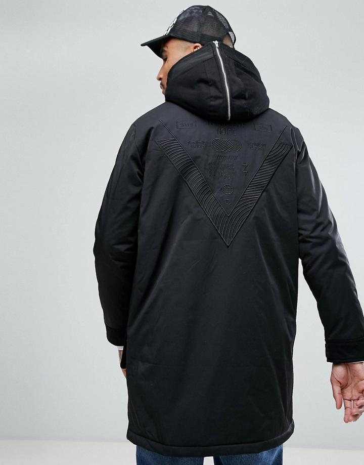 Asos Heavyweight Parka With Embroidery In Black - Black