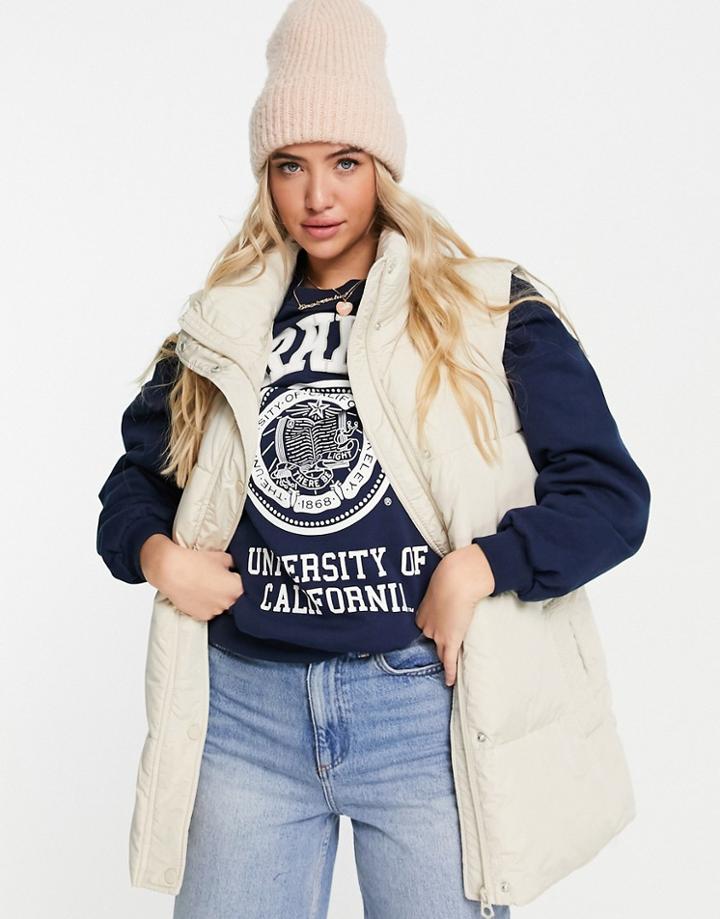 Stradivarius Oversized Padded Vest In Ecru-white