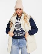Stradivarius Oversized Padded Vest In Ecru-white