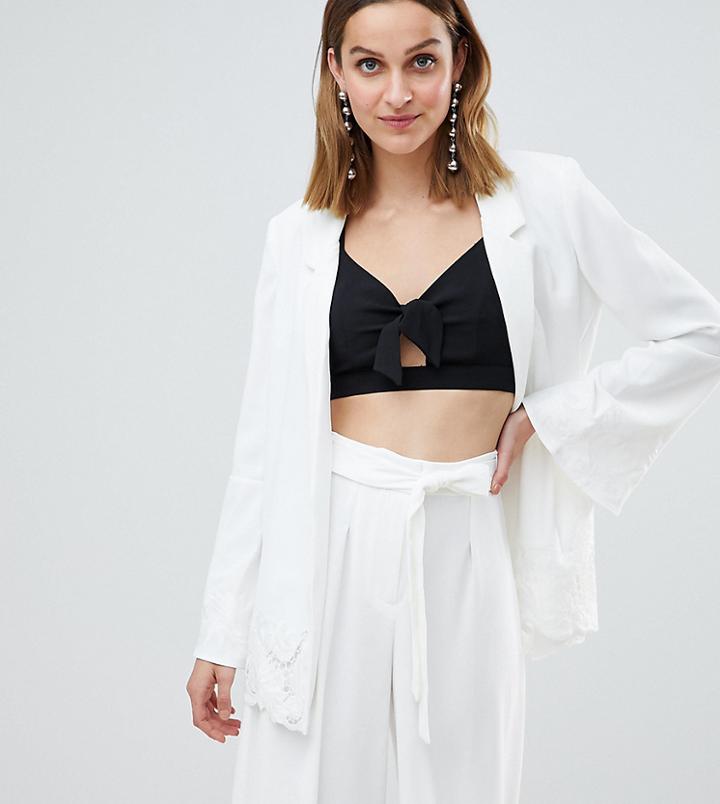 River Island Premium Frill Sleeve Lace Embroidered Blazer - White