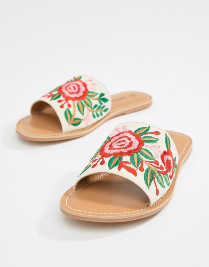London Rebel Embroidered Slides-white
