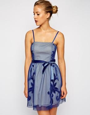 Asos Mesh Applique Prom Dress - Blue