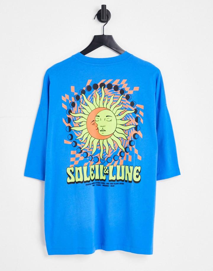 Asos Design Oversized T-shirt In Blue With Celestial Back Print