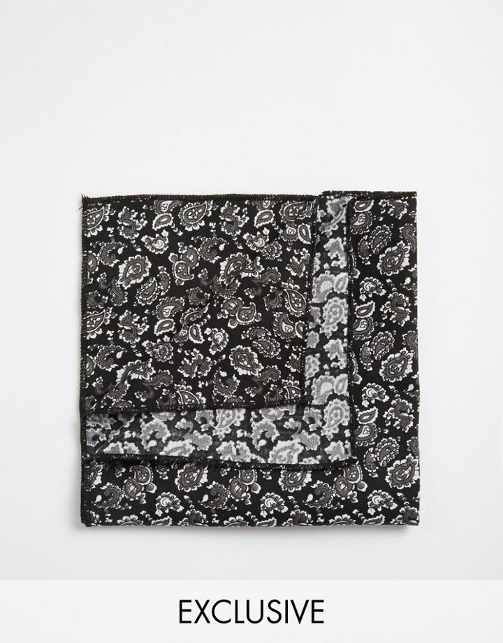 Reclaimed Vintage Paisley Pocket Square - Black