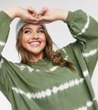 Asos Design Curve Oversized T-shirt With Long Sleeve In Tie Dye Stripe In Khaki-green
