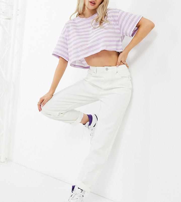 Asos Design Petite 'original' Mom Jean In Off White