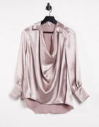 River Island Satin Cowl Shirt In Cream-white