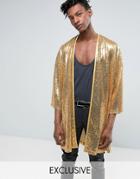 Reclaimed Vintage Inspired Kimono In Gold Sequin In Reg Fit - Gold