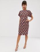 Closet London Knee Length Wiggle Dress In Tile Print - Multi