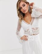 Asos Design Mesh Top With Embroidered Corneli Lace-white