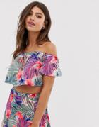 Influence Floral Print Bardot Crop Top Beach Two-piece-multi