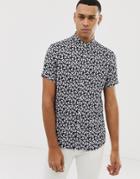 Emporio Armani Slim Fit All Over Logo Short Sleeve Shirt In Navy - White