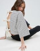 Asos Top With Kimono Sleeve And Tie Back In Textured Stripe - Multi