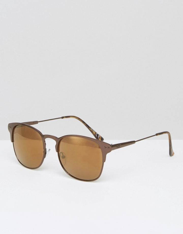 Asos Retro Sunglasses In Brown Metal - Brown