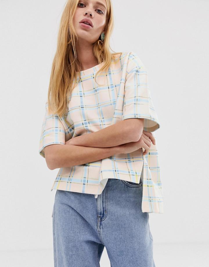Asos White Printed Check Sweat T-shirt-pink