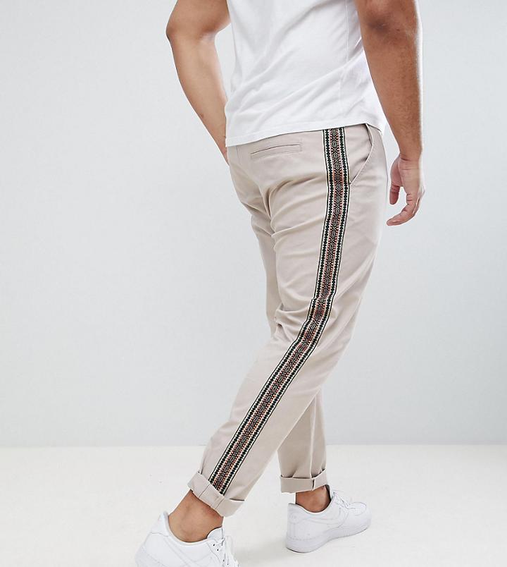 Asos Design Plus Skinny Trousers With Aztec Side Taping In Beige - Beige