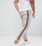 Asos Design Plus Skinny Trousers With Aztec Side Taping In Beige - Beige