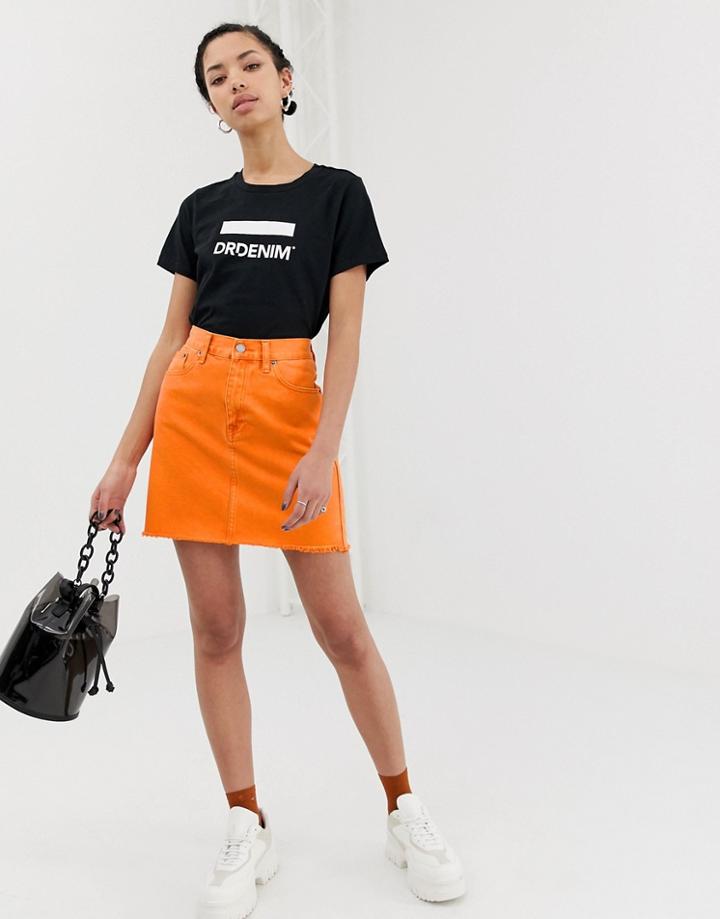Dr Denim Raw Hem Mini Skirt-orange