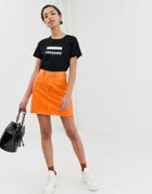 Dr Denim Raw Hem Mini Skirt-orange