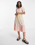 Violet Romance Tiered Midaxi Dress With Open Back In Mixed Floral Print-multi