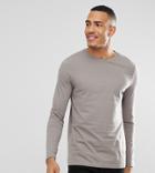 Asos Design Tall Long Sleeve T-shirt With Crew Neck In Beige - Gray