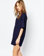 Asos Tunic Dress In Linen Look With Stitch Detail - Ivory