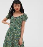 New Look Petite Dress With Sweetheart Neck In Ditsy Floral-multi