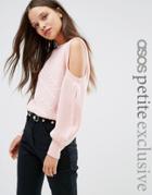 Asos Petite Sweater With Cold Shoulder And Cable Stitch - Pink