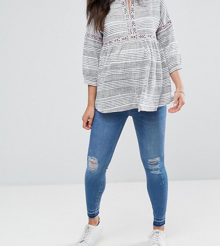 New Look Maternity Under Bump Ripped Jean - Navy