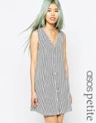 Asos Petite V Neck Swing In Stripe With Button Through Dress