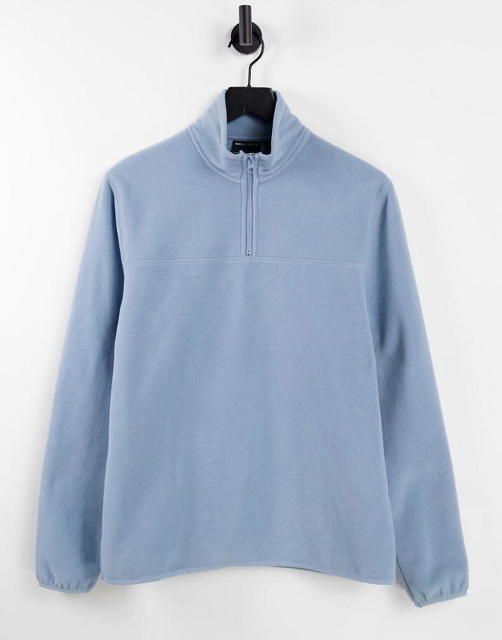 Asos Design Polar Fleece Sweatshirt With Half Zip In Pastel Blue-blues