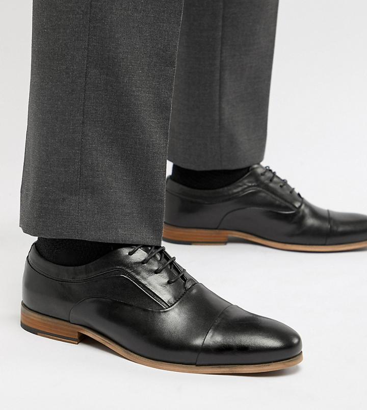 Asos Design Wide Fit Lace Up Shoes In Black Leather With Natural Sole - Black