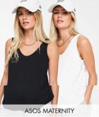 Asos Design Maternity Ultimate Cotton Blend Scoop Neck Tank Top 2 Pack Save - Multi