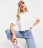 Asos Design Petite Cropped Boxy Polo With Short Sleeves In White