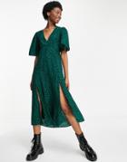 Asos Design Angel Sleeve Midi Dress In Green Animal Print-multi