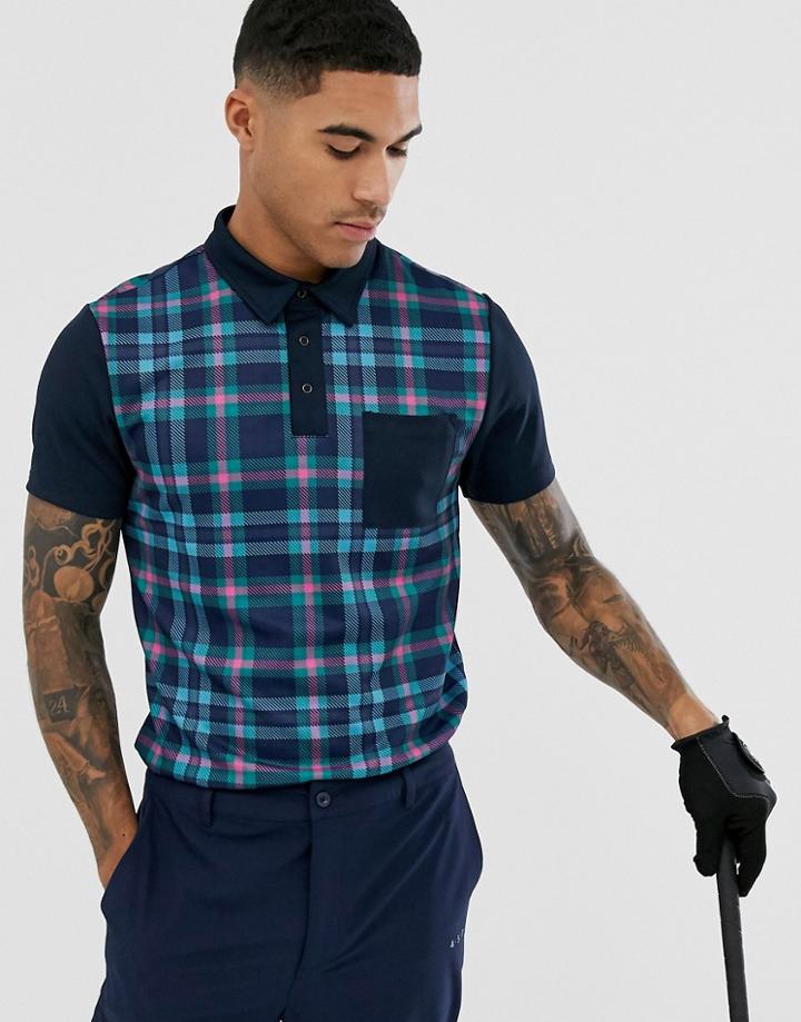 Asos 4505 Golf Polo With Check Print In Navy-blue