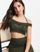 Miss Selfridge Khaki Crochet Halterneck Top - Part Of A Set-brown