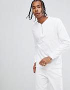 Asos Design Half Zip Sweatshirt In White - White