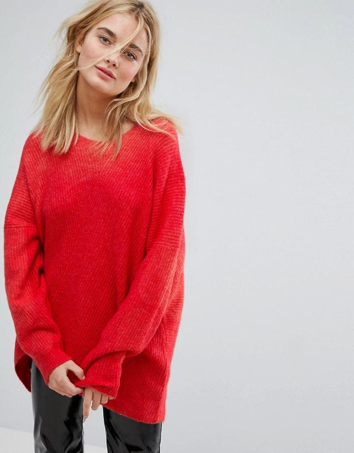 Weekday Hi Lo Knit Sweater - Red